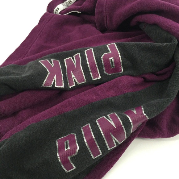 PINK Victoria’s Secret Long Sleeve Logo Sweatshirt Medium Pullover Purple Black - Picture 3 of 8